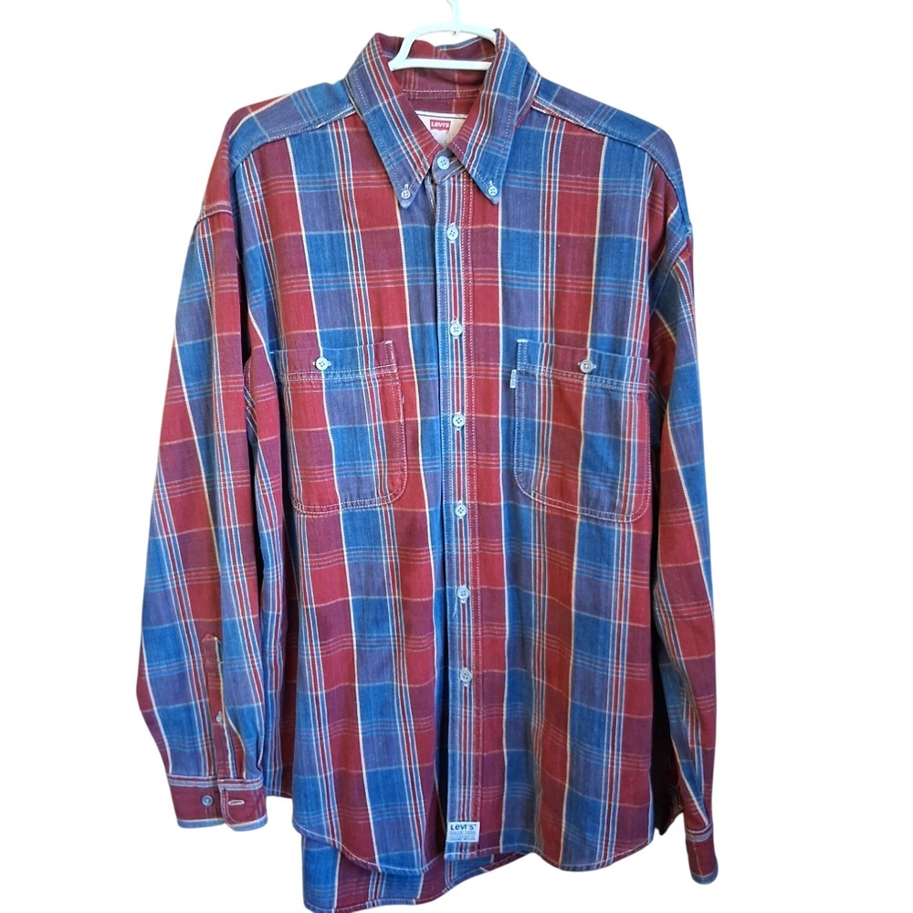 Vintage 1995 Levi's LS Plaid Heavy Cotton Button Down Shirt Jacket Medium EUC
